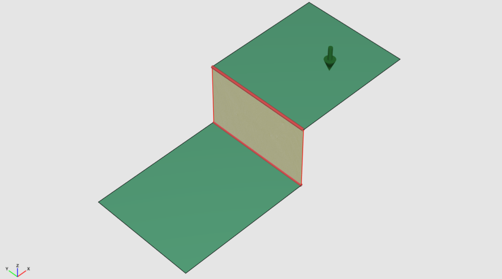 Sketch of a hybrid FEM/SEA model of three plates. The middle plate is modeled as FEM subsystem whereas the outer plates are modeled as SEA systems.